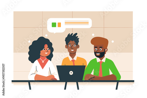 Collaborative Brainstorming: A diverse team of colleagues gather around a laptop, engaged in lively brainstorming session, their ideas and insights flowing freely.