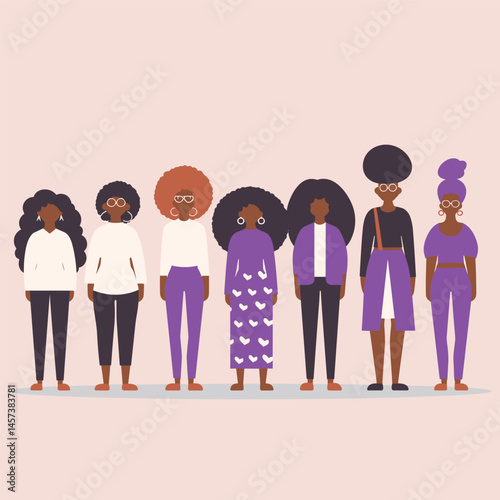 Diverse Women: A collection of diverse women stand together, showcasing individuality, unity and strength, capturing a message of empowerment and solidarity in a colorful and artistic illustration.