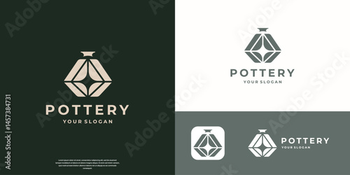 Pottery logo design handmade, creative traditional mug craft sign concept.