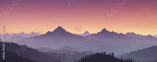 Misty mountain peaks, ombre sunset sky, gradient colors ,  ethereal,  wilderness,  wild