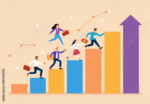 Teamwork Business Growth Chart Illustration