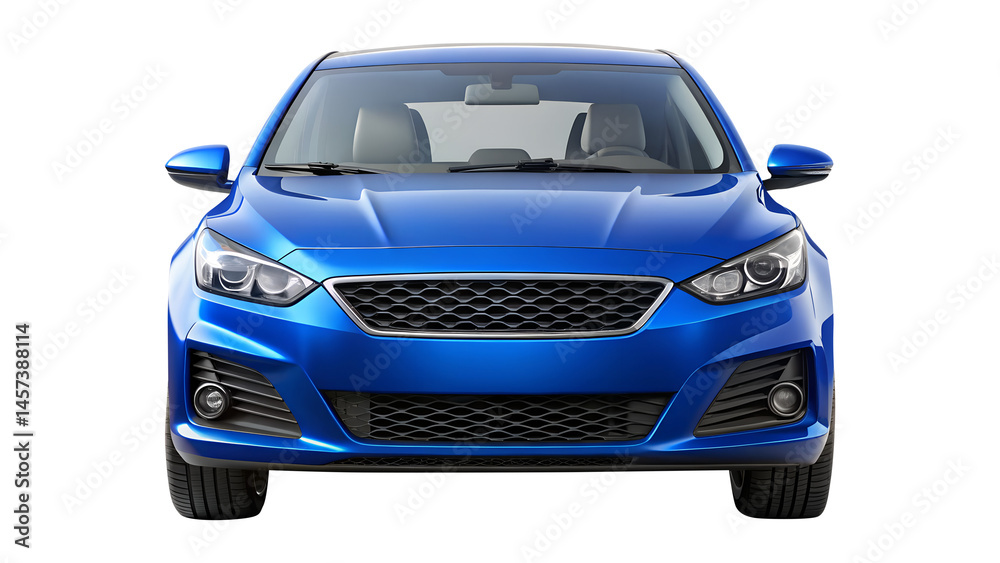blue car isolated on transparent white background, clipping path