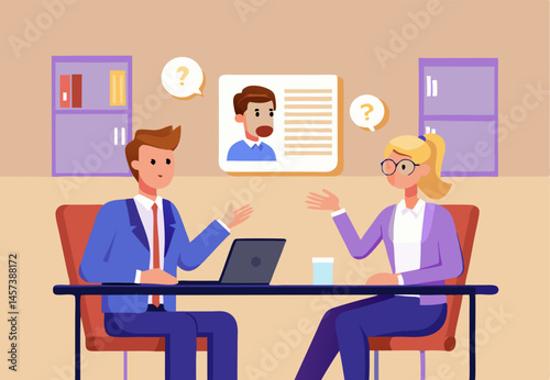 Job Interview: Man and Woman Discussing Resume