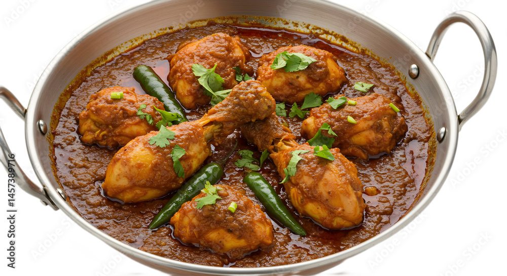 Chicken karahi, Chicken kadahi Top View with white background Chicken karahi, Chicken kadahi Top View with white background