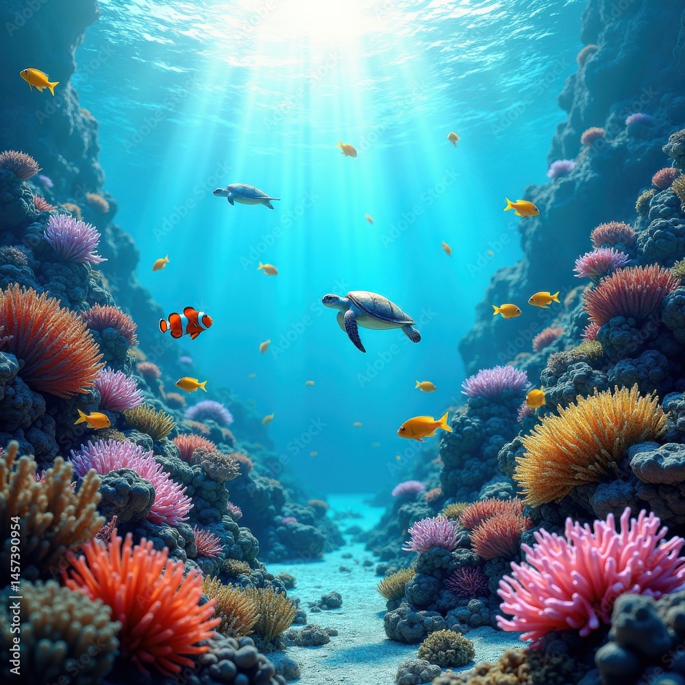 Obraz premium vibrant colorful coral reef thriving underwater ecosystem diverse marine life coral varieties, fish, invertebrate, seaweed, human, habitat, aquatic, blue
