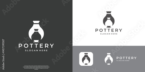 creative traditional mug craft with silhouette concept pottery clay ceramics logo design template.