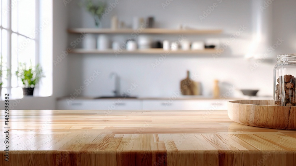 Fototapeta premium Scandinavian Minimalist Kitchen with Wooden Accents and Natural Light