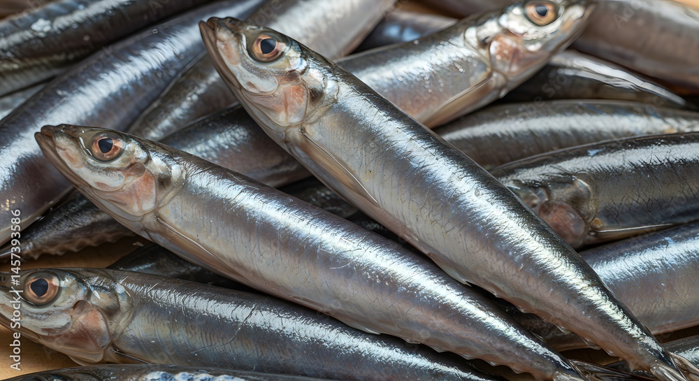 Fototapeta premium Pile of Sardine Fish Silver Color
