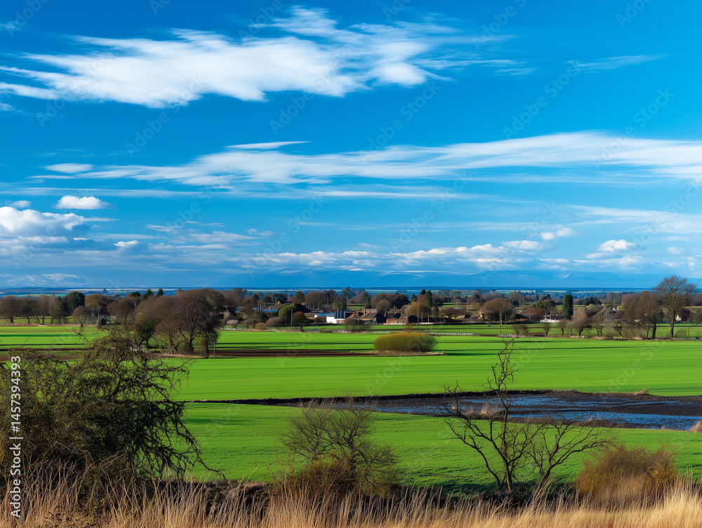 Fototapeta premium Serene Rural Countryside Under Blue Skies