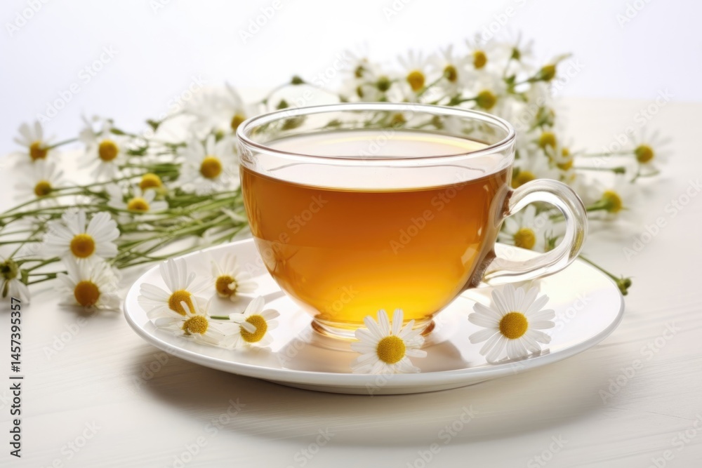 cup of chamomile tea with chamomile flowers cup of chamomile tea with chamomile flowers