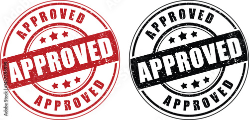 Red and Black Approved Stamp Graphics | Grunge Rubber Stamps for Business Compliance, Quality Assurance and Document Verification
