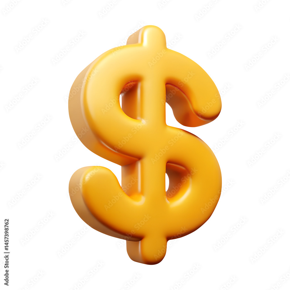 3d golden dollar sign isolated on transparent white background, clipping path