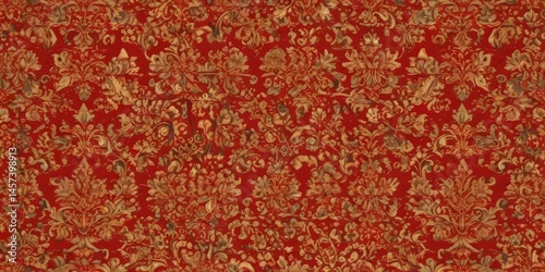Intricate red & gold damask, regal seamless vector pattern , vector, design