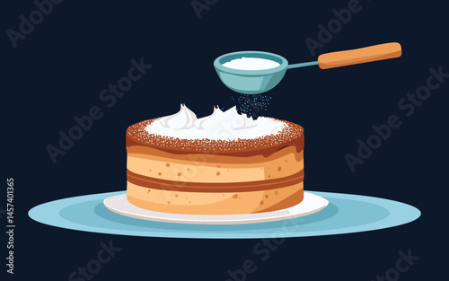 Cake with Powdered Sugar Dusting - Vector Illustration