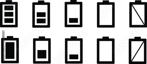 Minimalist Battery Icon Set Representing Different Charge Levels