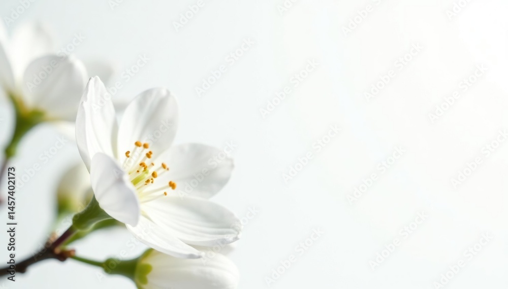 Obraz premium Delicate white blossoms against pure white backdrop, subtle, simple