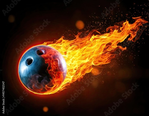 an bowling ball on fire flying through the air 