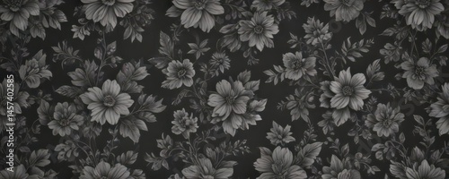 Elegant charcoal floral wallpaper design  Small scale floral motifs create a refined pattern ,  floral,  vintage,  leaves