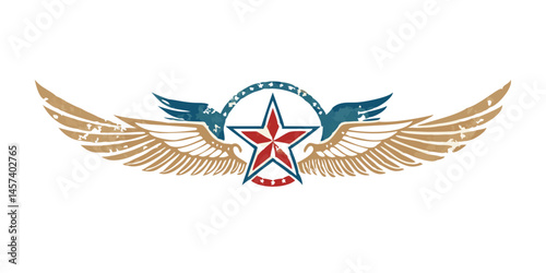 Red star flight badge with brown and blue wings
