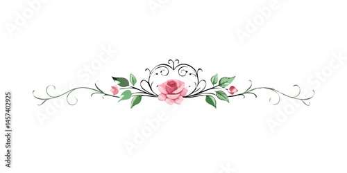 Pink rose divider with vintage scroll detail