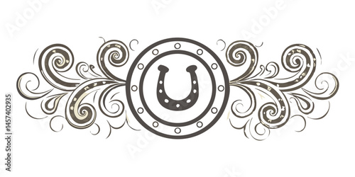 Black ornamental horseshoe divider with swirling scrolls
