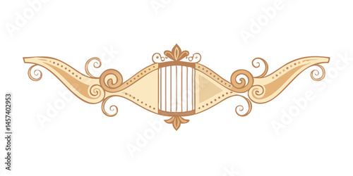 Vintage scroll ornament with central harp motif