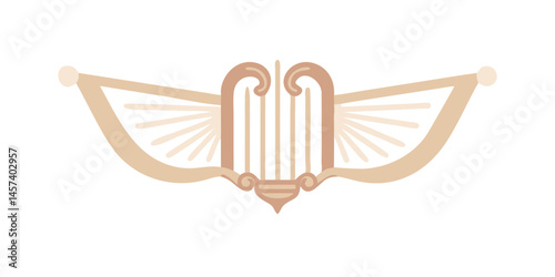 Winged lyre ornament in golden line art style