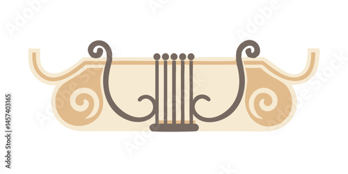 Beige and black ornamental lyre icon in classical Greek style