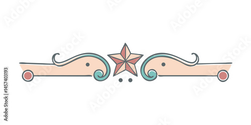 Vintage horizontal divider with star emblem in muted pink tones