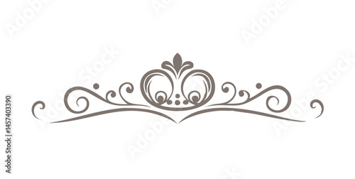 Gray scroll divider with heart crown and flourish ends