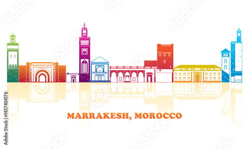 Obraz na płótnie Colourfull Skyline panorama of city of Marrakesh, Morocco - vector illustration w salonie