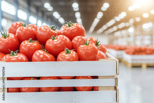 Fresh tomatoes in crates are ready for distribution, promising flavorful meals ahead. Great for recipes and garnishing salads.