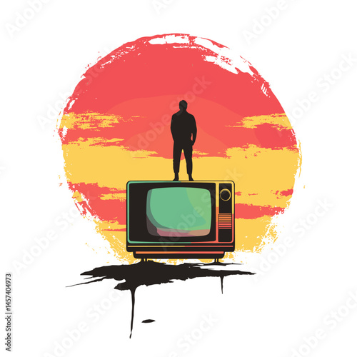 vector man looking at old tv on white background .Generative AI