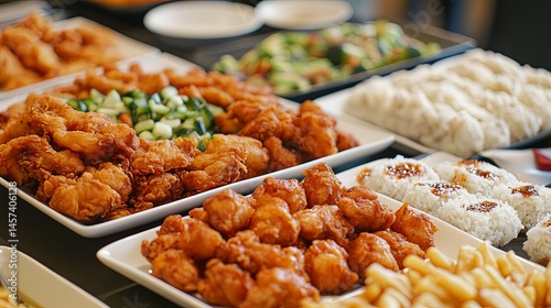 Graduation Buffet with Korean Fried Chicken and Vegetables
