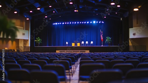 Graduation Stage with Empty Chairs and Lights - Event Presentation