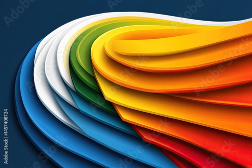 Abstract wave design with layered, vibrant, colorful, overlapping forms.  Detailed, 3D effect creating dynamic curves