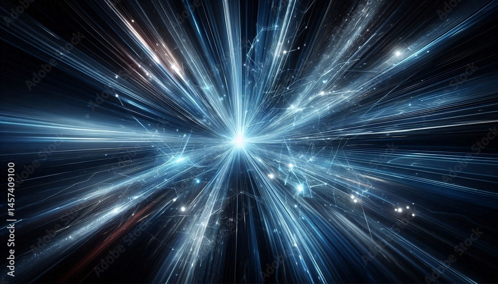 Abstract image of a digital tunnel with light rays and particles Abstract image of a digital tunnel with light rays and particles