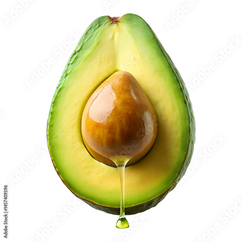 oil dripping from avocado slice isolated on transparent white background, clipping path