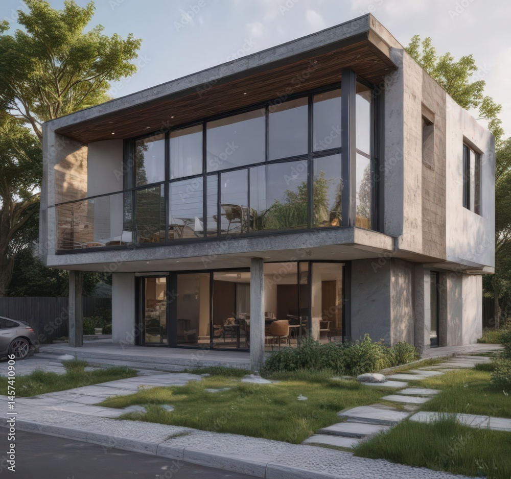 Fototapeta premium Contemporary house undergoing renovation, exterior view, sustainable, home improvement