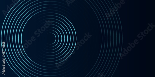 Blue abstract background with glowing circles. Swirl circular lines pattern. Geometric spiral. Twirl element. Modern graphic design. Futuristic technology concept. Vector Eps10