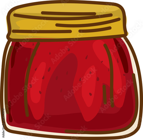 Red Plum Jam - Hand-drawn preserved food illustration in colorful jars, perfect for kitchen design and organic product themes