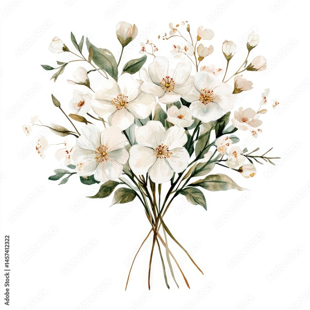 Obraz premium Delicate bouquet of white flowers and greenery