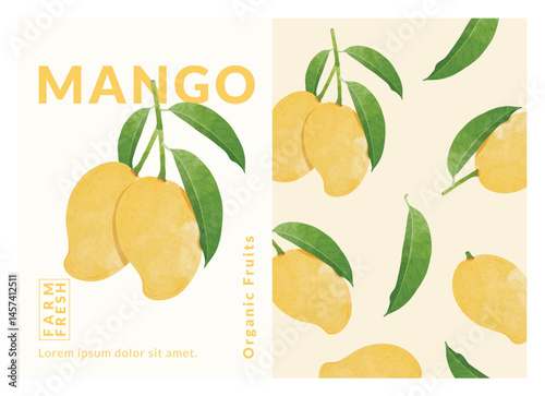 Mango packaging design templates, watercolour style vector illustration.	