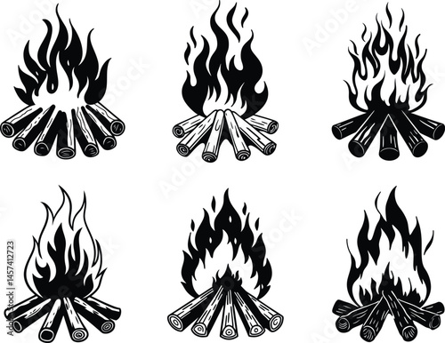Six Variations of Campfire Illustrations Black and White
