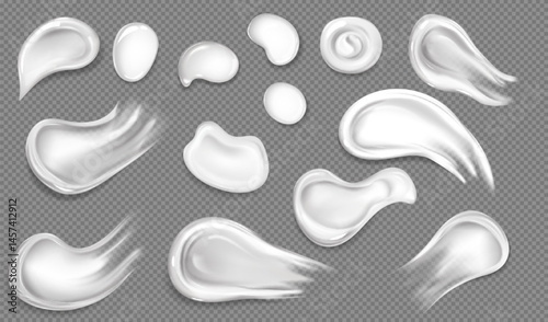Illustration set of smears and drops templates of liquid, cream and other cosmetic products.