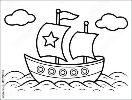 Cute Cartoon Sailboat Coloring Page for Kids