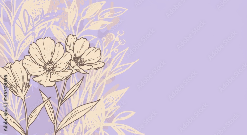 Elegant floral design with soft purple background and intricate outlines