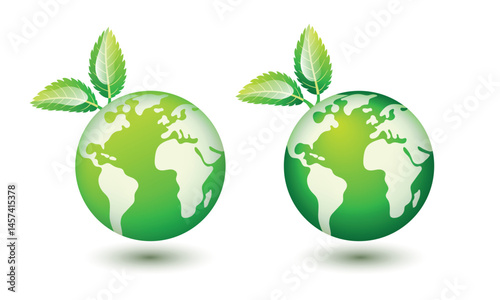 Planet Earth with green leaves. Ecology illustration. Vector illustration isolated on white background.