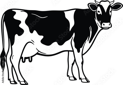 Black and White Silhouette Illustration of a Holstein Cow Standing