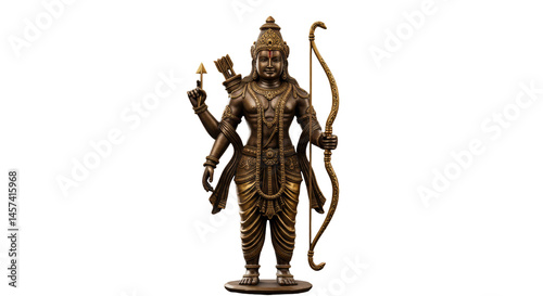Lord Rama with arrow Golden Statue Isolated on transparent background, Lord Rama Statue PNG 